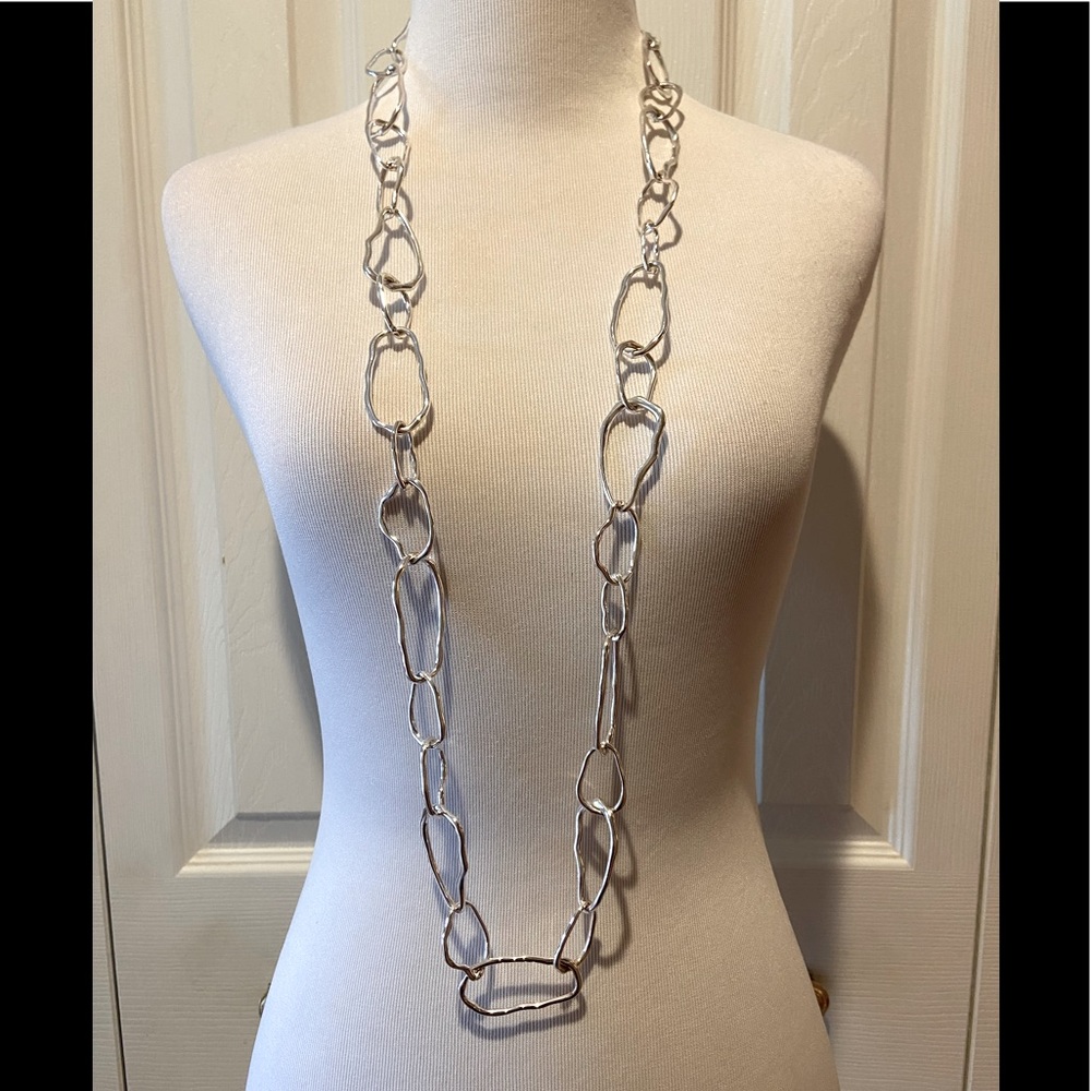 Elegant Geometric Silver Chain Statement Necklace - image 1